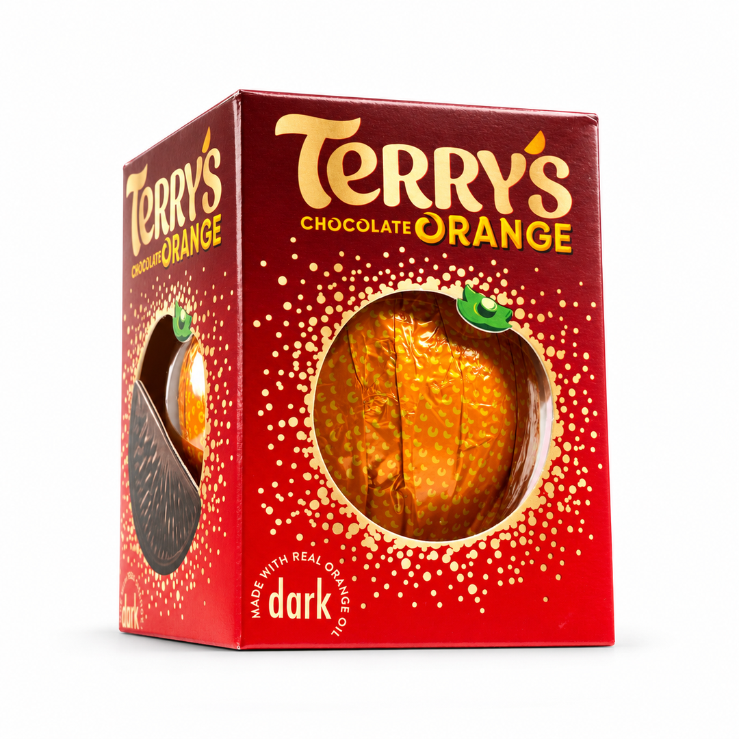 Terry's Dark Chocolate Orange, 157 g red box angled on white