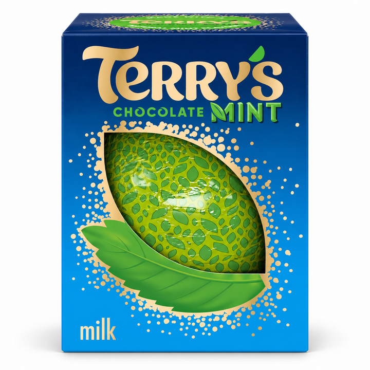 Terry's Milk Chocolate Mint Ball, 145 g blue box, front view on a white background