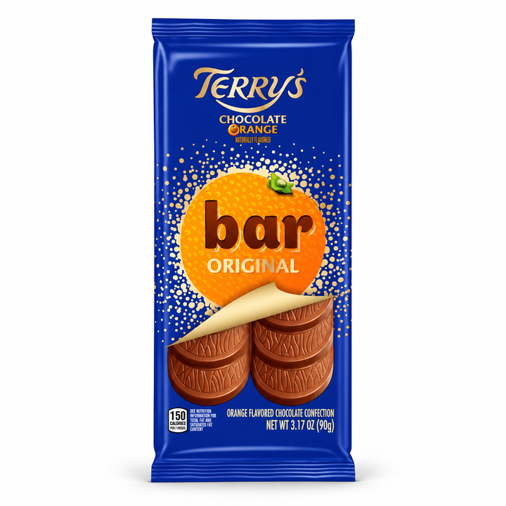 Terry's Milk Chocolate Orange Bar, 90 g package, front view on a white background