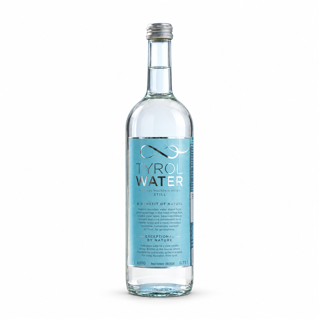 Tyrol Water still mineral water, 750 ml glass bottle, front view
