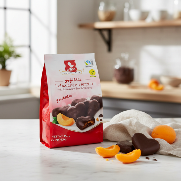 Weiss Dark Chocolate Gingerbread Hearts with Apricot Filling