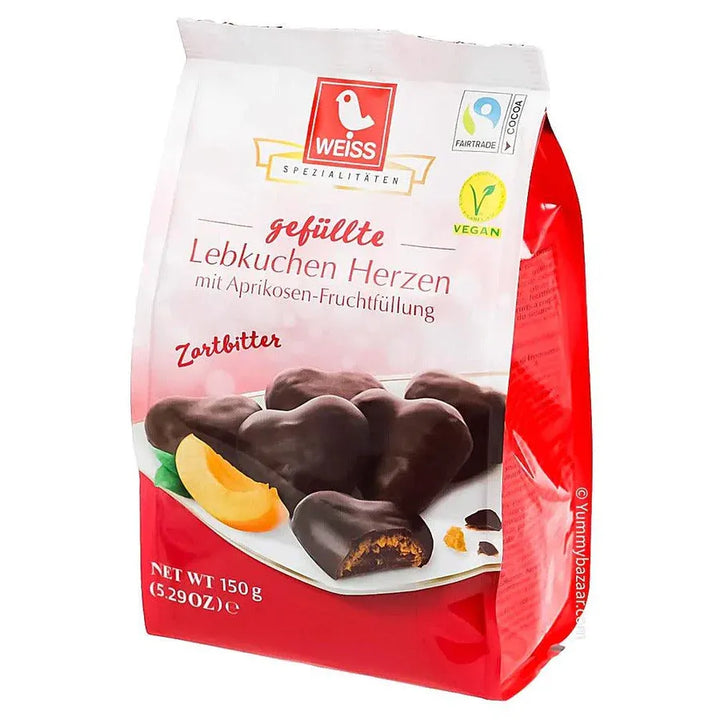 Weiss Dark Chocolate Gingerbread Hearts with Apricot Filling