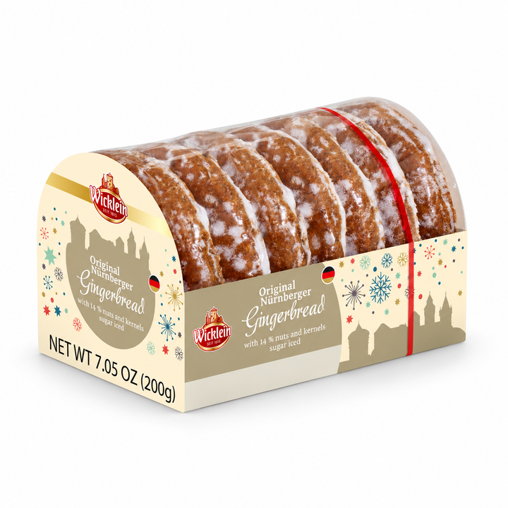Wicklein Glazed Gingerbread with 14% nuts centered on a pure white background