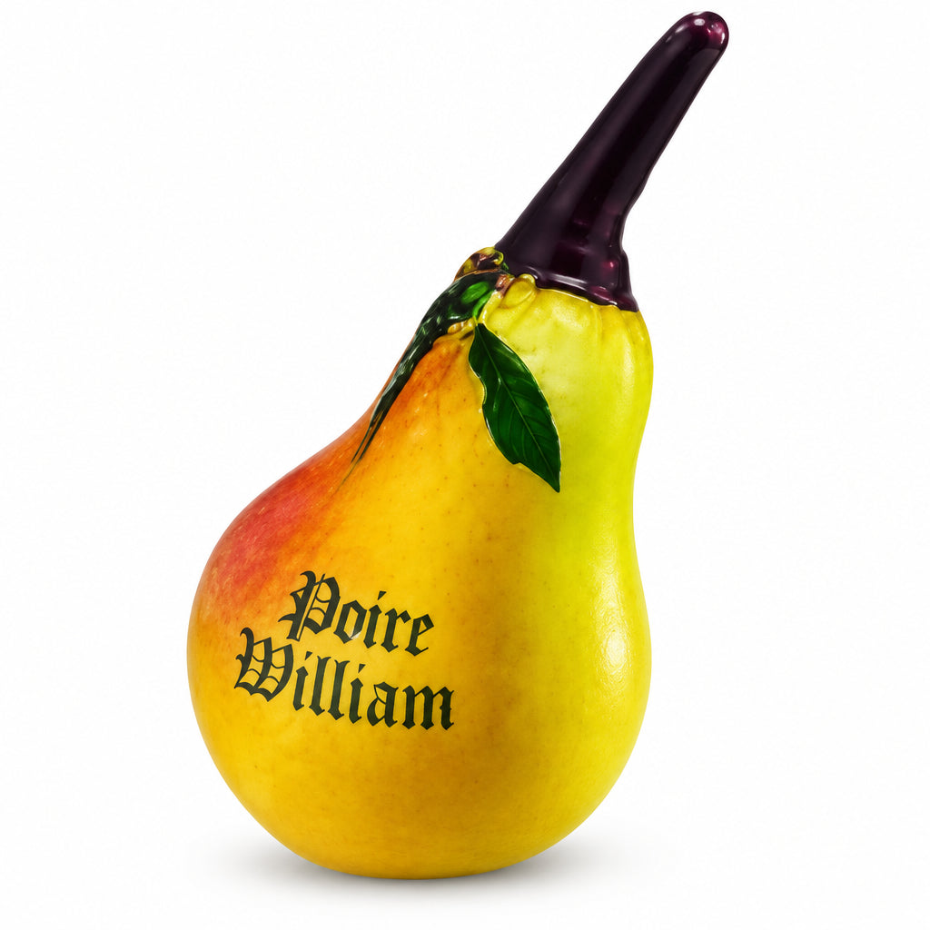 Pear-shaped Abtey Poire Williams fruit liqueur chocolate in yellow foil