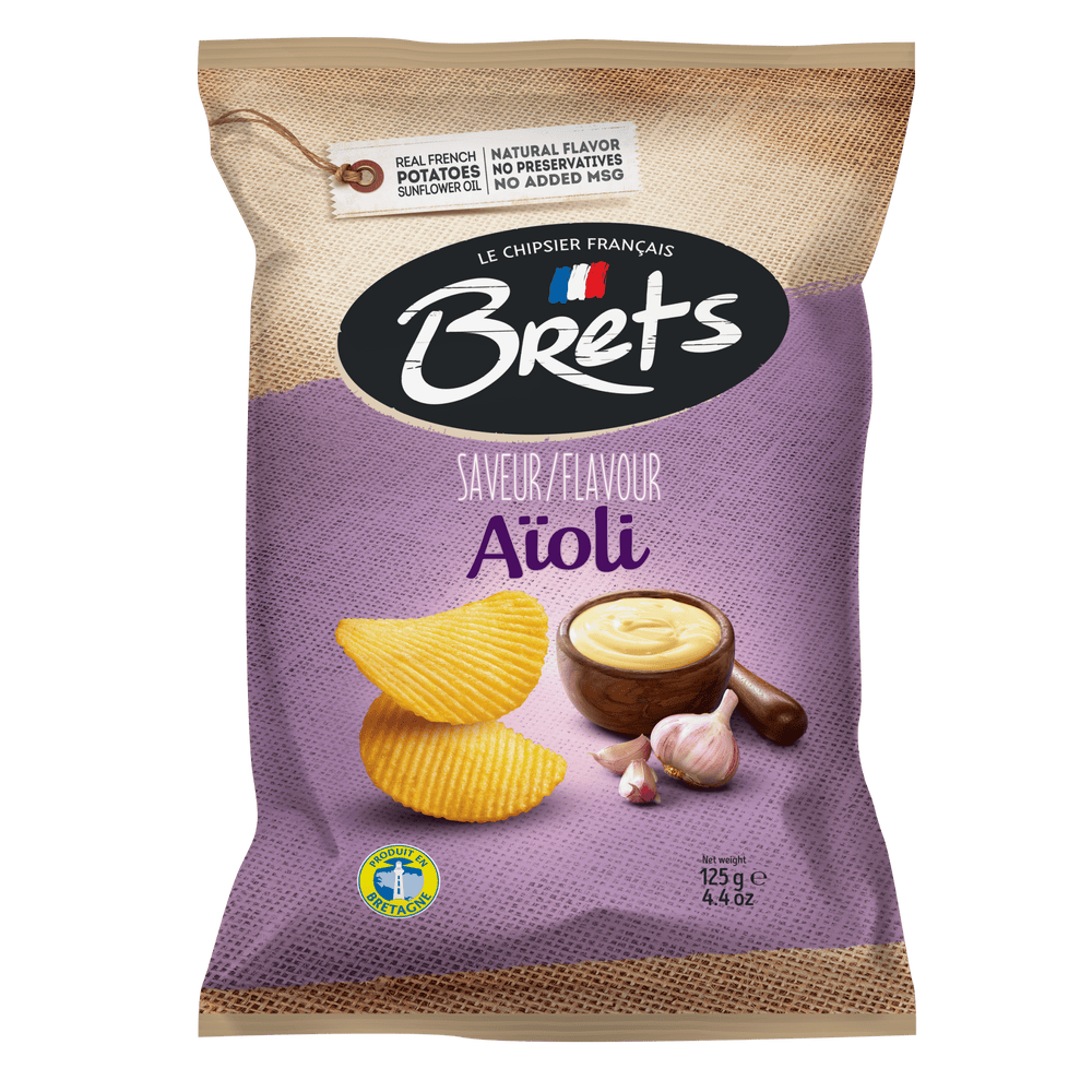 Bret's Aïoli flavor potato chips 125 g bag, front view
