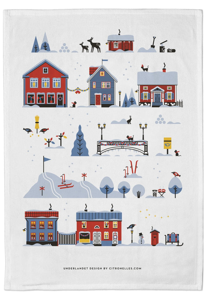 Colorful Winter Cottages Kitchen Towel