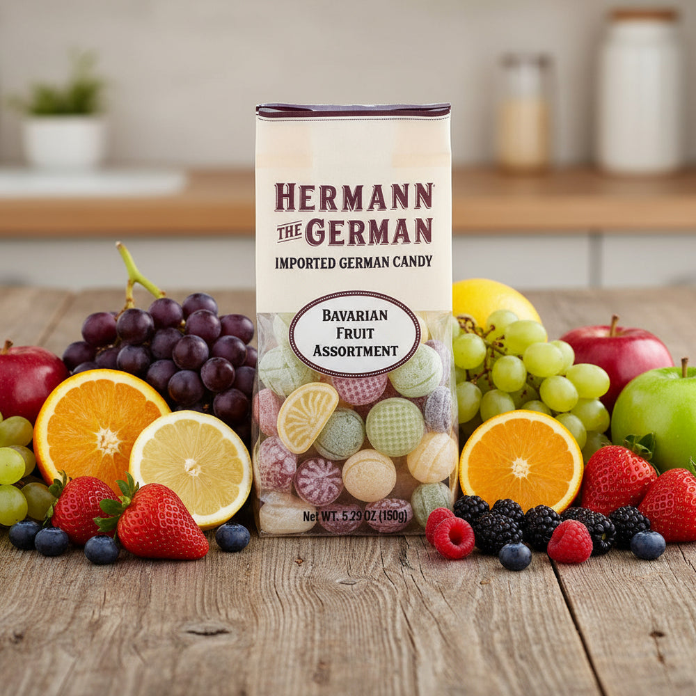Hermann the German Bavarian Fruit Assortment candy box with assorted fruit, 5.29 oz