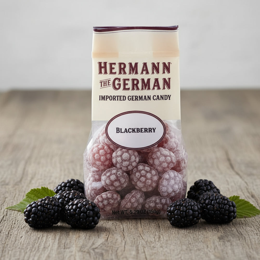 Hermann the German Blackberry hard candy 150 g bag with blackberries