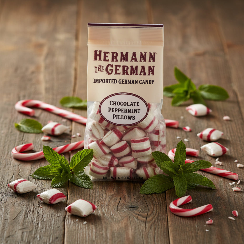 Hermann the German Chocolate Filled Peppermint Pillows Candy