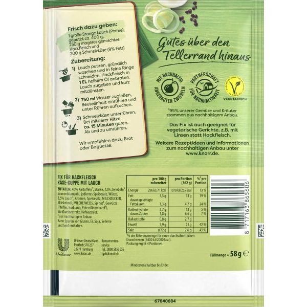 Knorr Hackfleisch Käse Suppe