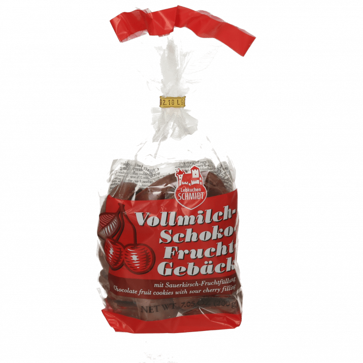 Lebkuchen Schmidt Chocolate Fruit Biscuits with Milk Chocolate and Cherry Filling