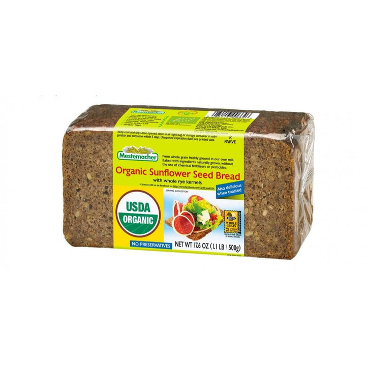 Mestemacher Organic Sunflower Seed Bread 500 g package, front view