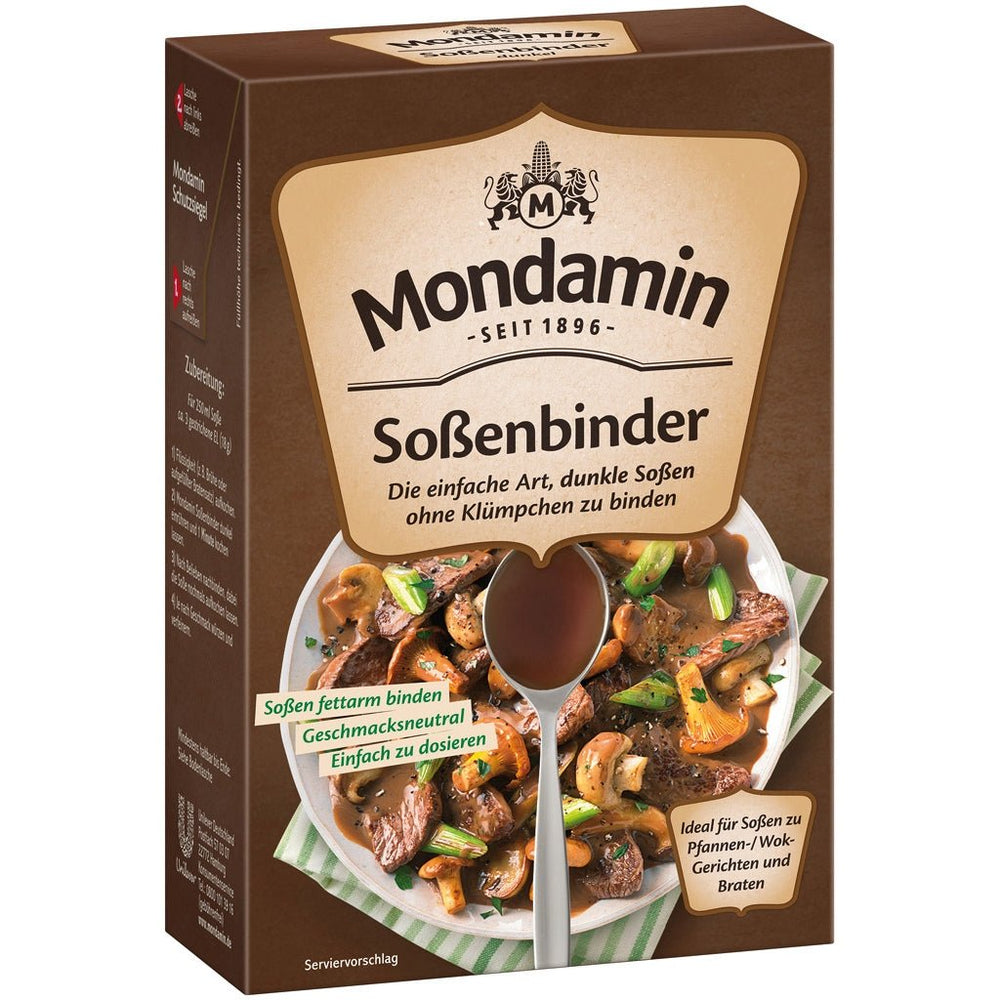 Mondamin dark sauce binder, 250 g box front