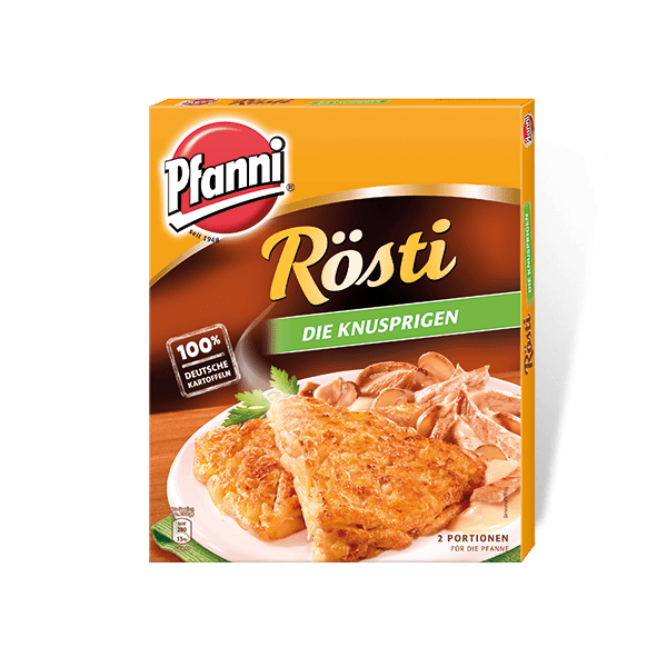 Pfanni Rösti Die Knusprigen potato mix box with plated rösti