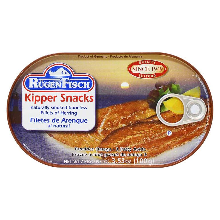 RügenFisch Kipper Snacks smoked herring fillets, 100 g tin