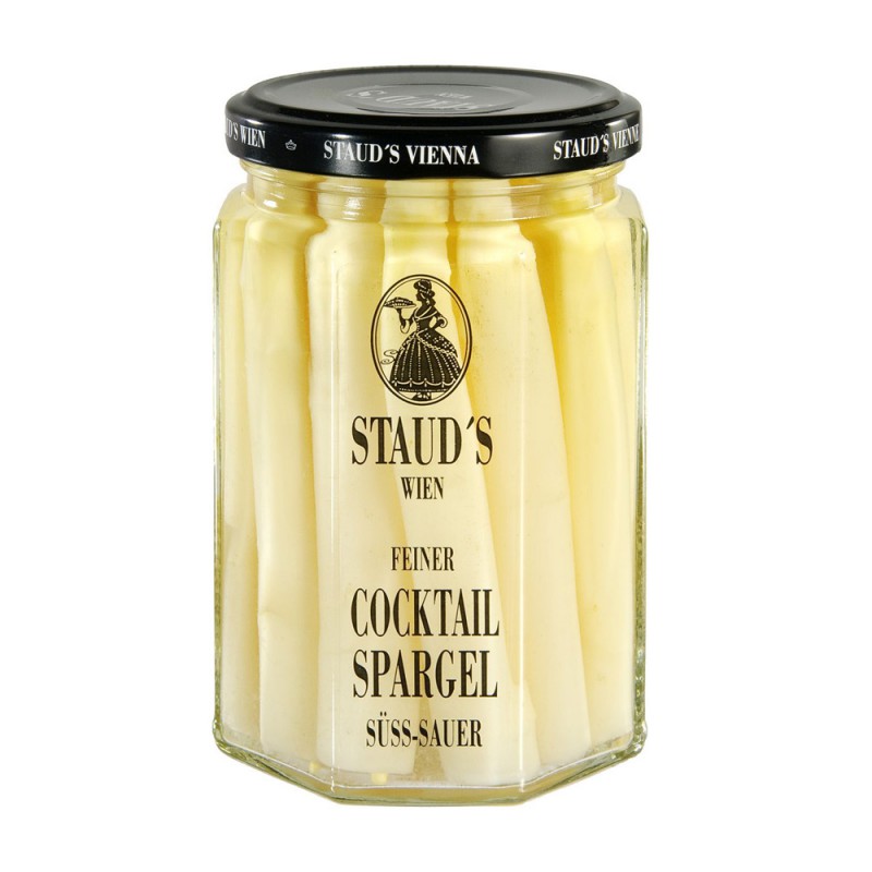 Staud's cocktail asparagus, 314 ml jar, front view