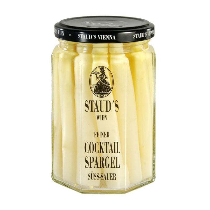 Staud's cocktail asparagus, 314 ml jar, front view