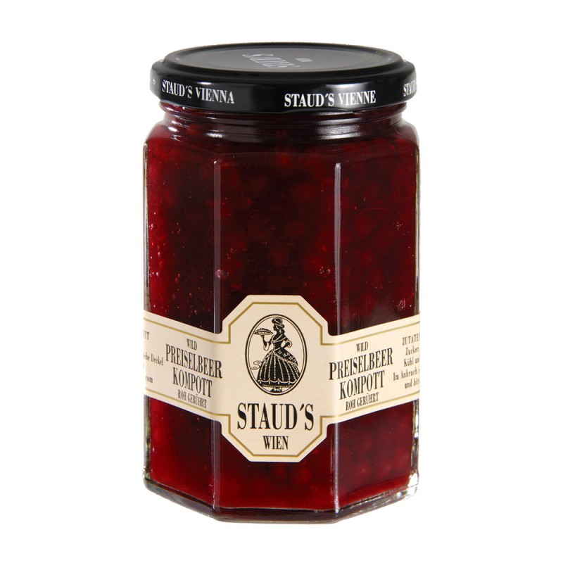 Staud's lingonberry fruit compote, 314 ml jar, front view