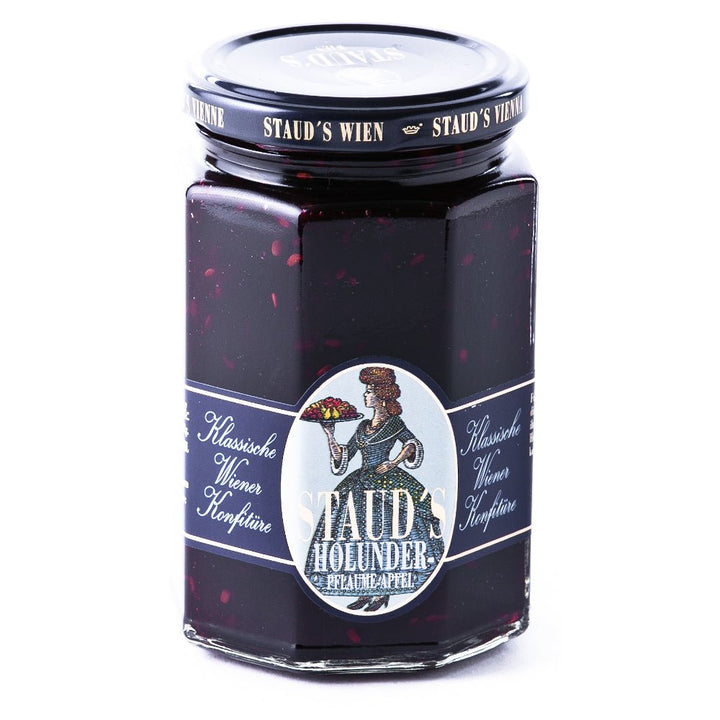 Staud's Elderberry Plum Apple Preserves, 250 g jar, front view