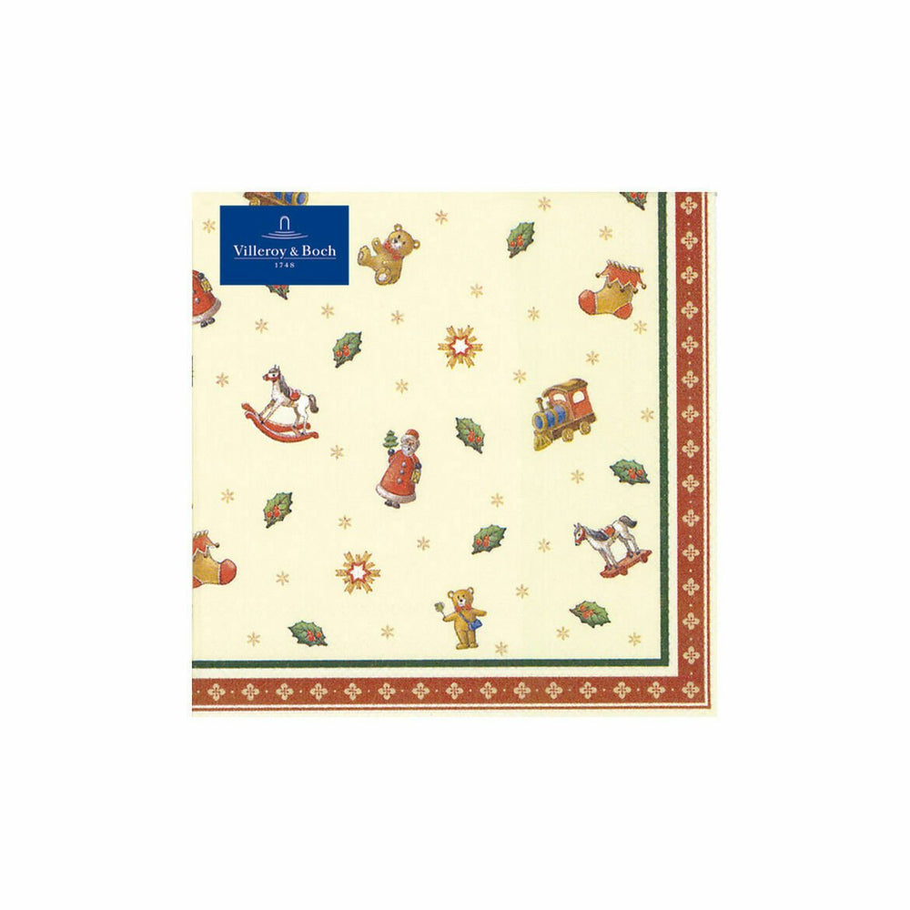 Villeroy & Boch Scattered Toys cocktail napkin with Christmas toy pattern